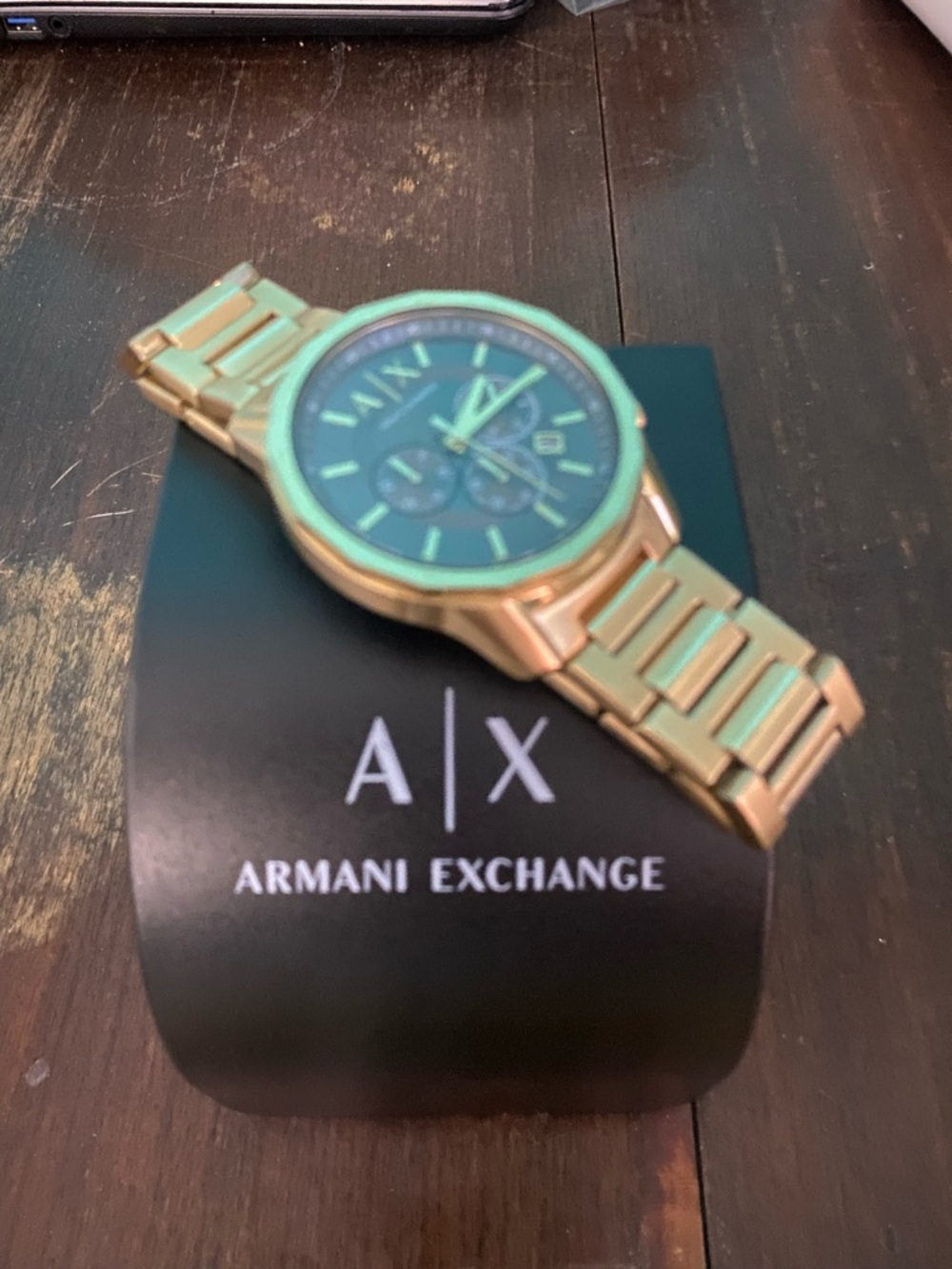 Armani Exchange Gold-Tone Bracelet Watch with Dark Green Dial